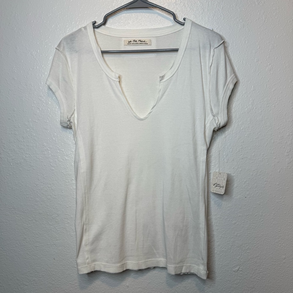 We The Free Free People Off White Alabaster V-Neck T-shirt Size Medium New